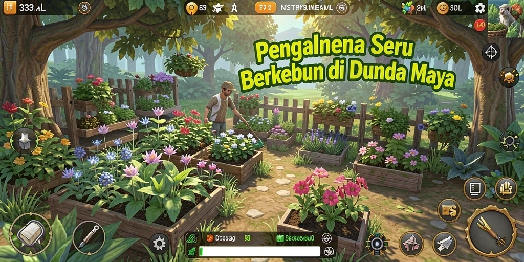Screenshot dari permainan 33L menampilkan aktivitas berkebun yang seru.