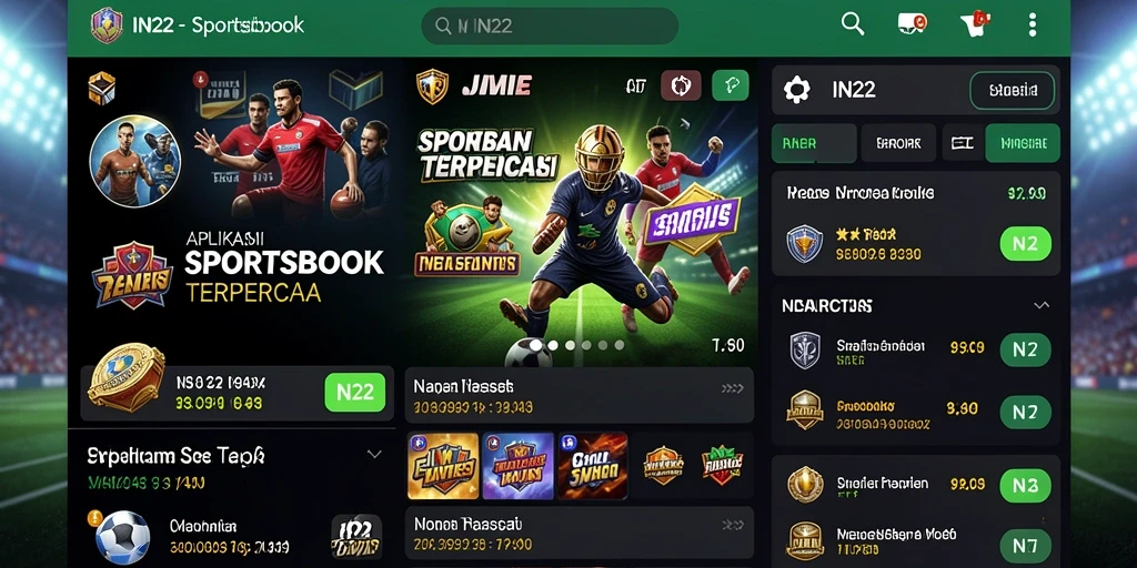 Tampilan utama IN22 yang menunjukkan pilihan taruhan Sportsbook.