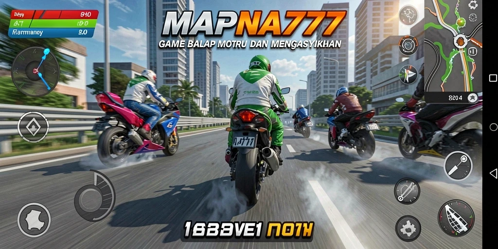 Gameplay mendebarkan dari MAPNA777 saat balap motor.